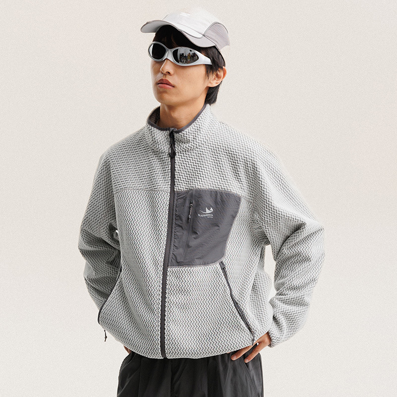 Outdoor Sport Coat - Sonbahar Kış Polar Polar Dalgalı Çizgili